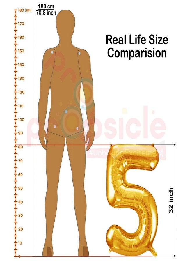 Propsicle 32 inch Birthday Foil 5 Number Helium Balloon Party Decoration Golden Pack of 1 | 5 Year No. Balloons Birthday/Anniversary | Five Number - Image 2
